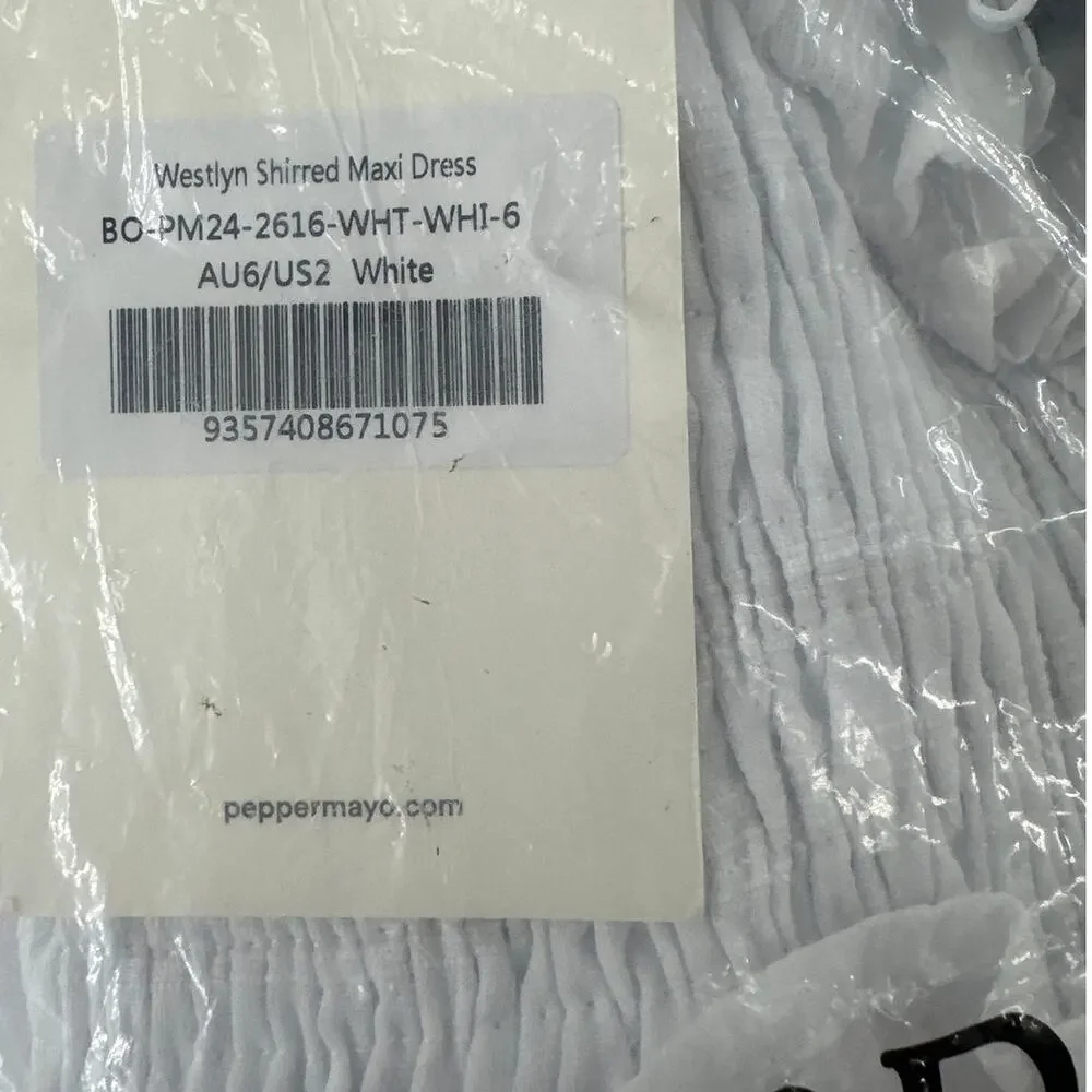 Peppermayo Women's White Westlyn Shirred Maxi Dress Size 2 - Picture 3 of 10